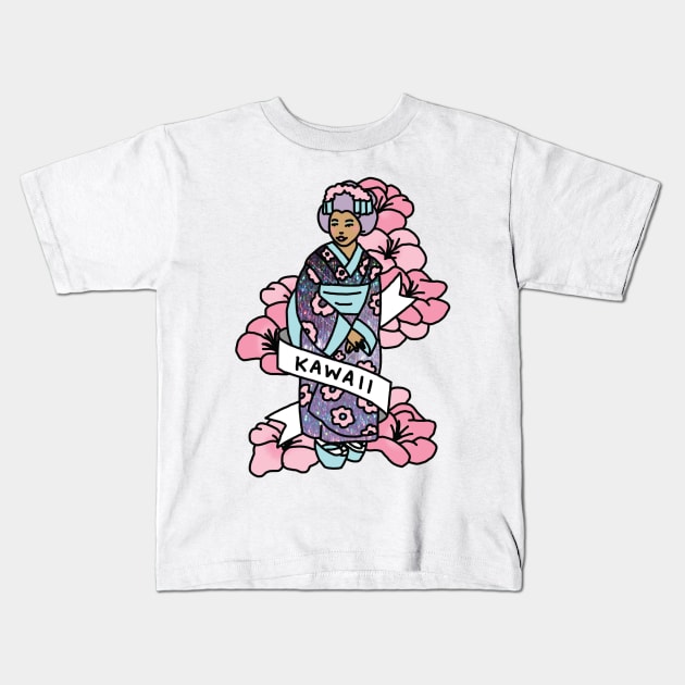 Kawaii Pink Glitter Anime Japan Cosplay Geisha Kids T-Shirt by bigkidult